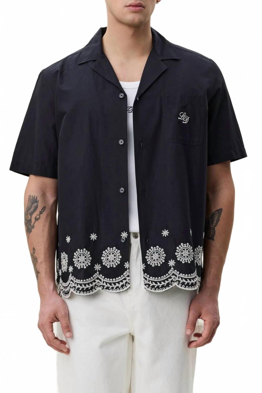 NEW LES DEUX border embroidery shirt in black